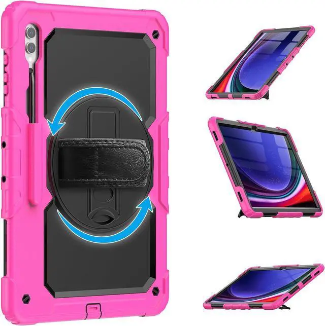Alt view image 3 of 7 - Heavy Duty Shockproof Protective Case with Screen Protector, 360° Rotating Stand, Hand & Shoulder Strap for Samsung Galaxy Tab S10 Ultra 14.6'' / S9 Ultra / S8 Ultra, Rose