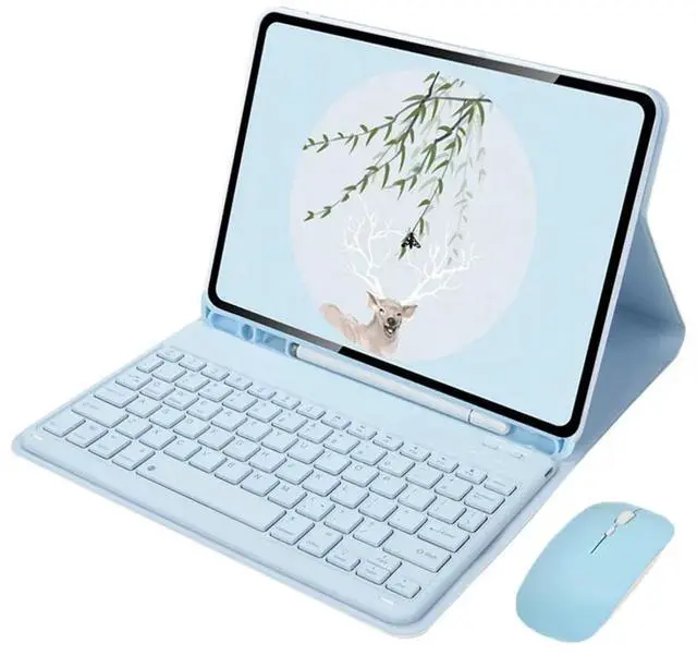 Main image of Detachable English Layout Keyboard & Mouse Folio Stand Case with Pencil Holder for Samsung Galaxy Tab A7 10.4 Inch 2020/2022 (SM-T500/T503/T505/T507/T509)(Sky Blue)
