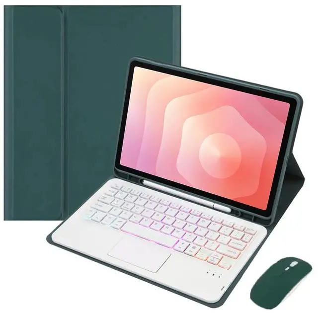 Main image of Rainbow Backlit Bluetooth Keyboard Case w/ Trackpad for Samsung Galaxy Tab A9+ 11" (SM-X210/SM-X216/SM-X218), Detachable Rechargeable Keyboard, Pencil Slot & Adjustable Stand(Greem)