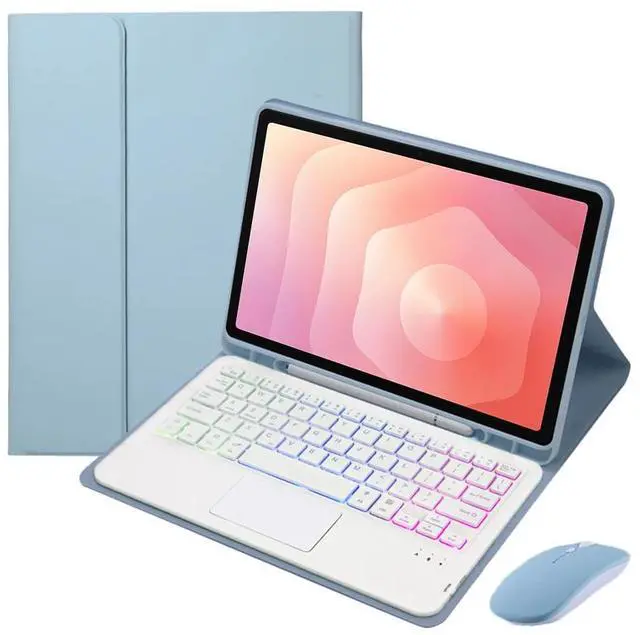 Main image of Detachable Rechargeable Bluetooth Rainbow Backlit Trackpad Keyboard Case with Pencil Slot & Adjustable Stand for Samsung Galaxy Tab S11 11 Inch (SM-X730/SM-X736B) (Misty Blue)