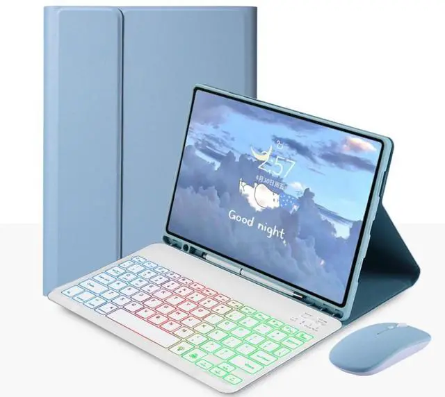 Main image of Rainbow Backlit Detachable Keyboard Case with Pencil Slot & Adjustable Stand Cover for Samsung Galaxy Tab A7 10.4 Inch 2020/2022 (SM-T500/T505/T507/T509) (Misty Blue)