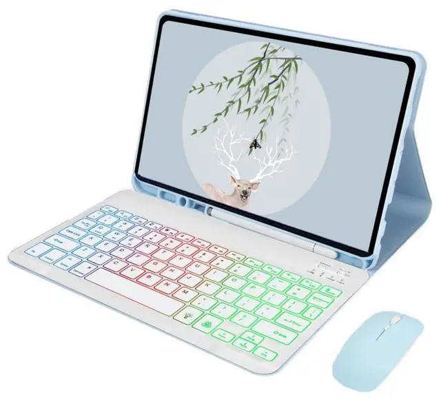 Main image of Rainbow Backlit Detachable Keyboard Case with Pencil Slot & Adjustable Stand Cover for Samsung Galaxy Tab A7 10.4 Inch 2020/2022 (SM-T500/T505/T507/T509) (Sky Blue)