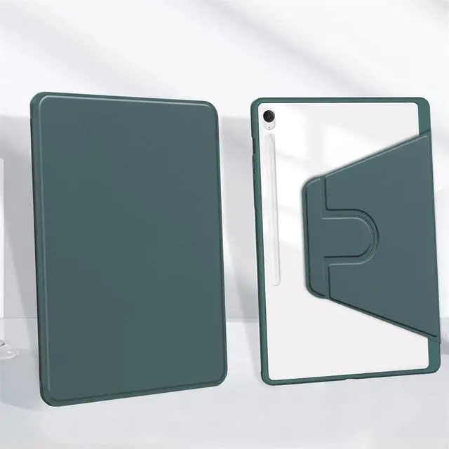 Alt view image 5 of 5 - 360° Rotating Clear Acrylic Case for Samsung Tab S10 FE+ 13.1" (SM-X620/X626B), Hard Transparent Back, Horizontal & Vertical Rotatable Stand, Pencil Holder, Green
