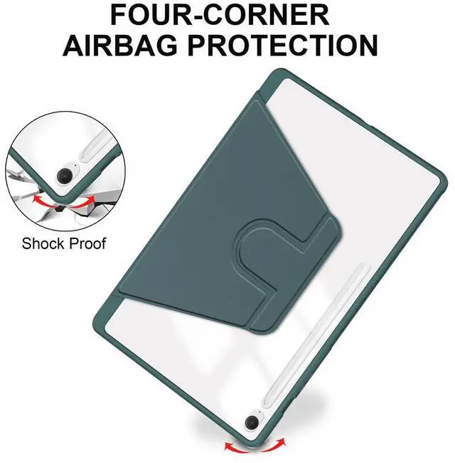Alt view image 4 of 5 - 360° Rotating Clear Acrylic Case for Samsung Tab S10 FE+ 13.1" (SM-X620/X626B), Hard Transparent Back, Horizontal & Vertical Rotatable Stand, Pencil Holder, Green
