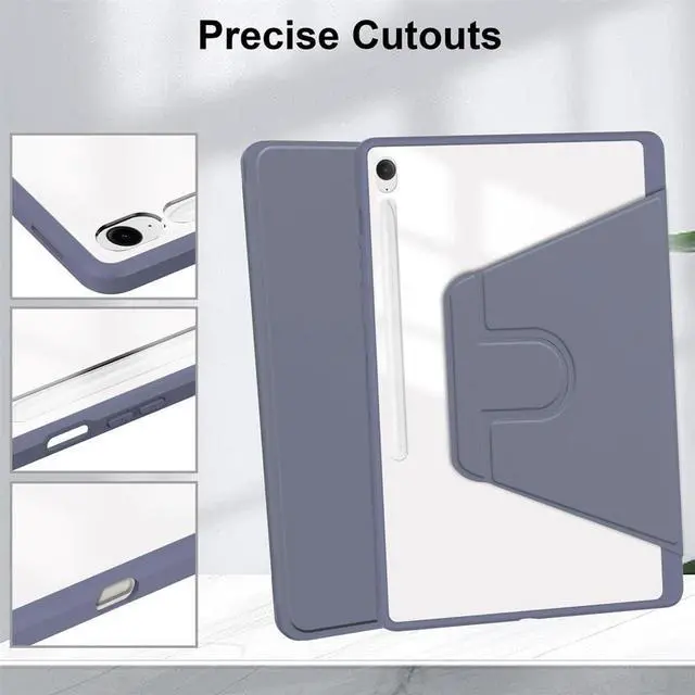 Alt view image 3 of 5 - 360° Rotating Clear Acrylic Case for Samsung Tab S10 FE+ 13.1" (SM-X620/X626B), Hard Transparent Back, Horizontal & Vertical Rotatable Stand, Pencil Holder, Lavender Gray