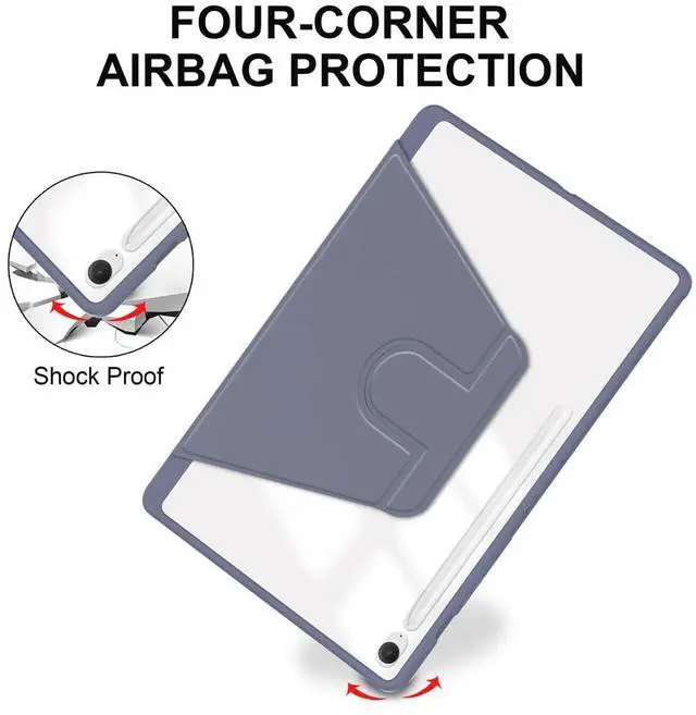 Alt view image 4 of 5 - 360° Rotating Clear Acrylic Case for Samsung Tab S10 FE+ 13.1" (SM-X620/X626B), Hard Transparent Back, Horizontal & Vertical Rotatable Stand, Pencil Holder, Lavender Gray