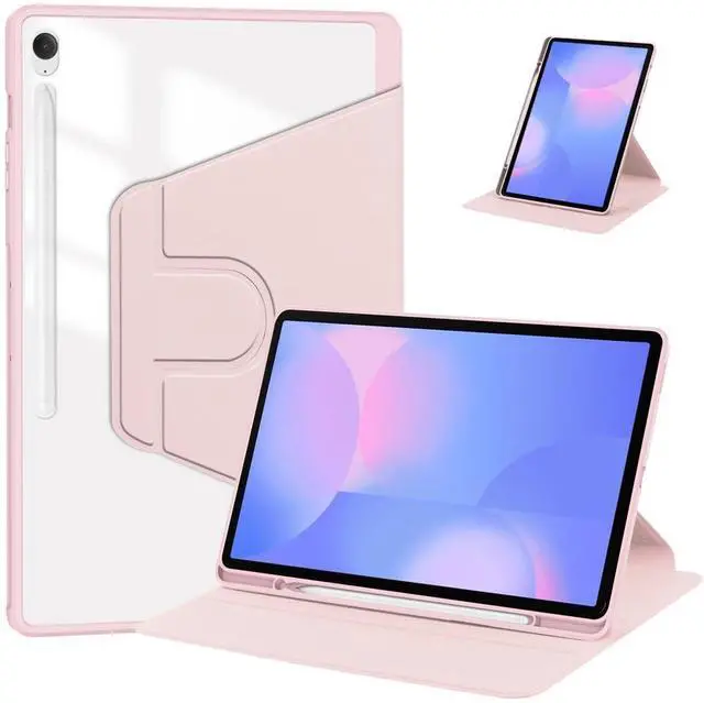 Main image of 360° Rotating Clear Acrylic Case for Samsung Tab S10 FE+ 13.1" (SM-X620/X626B), Hard Transparent Back, Horizontal & Vertical Rotatable Stand, Pencil Holder, Pink