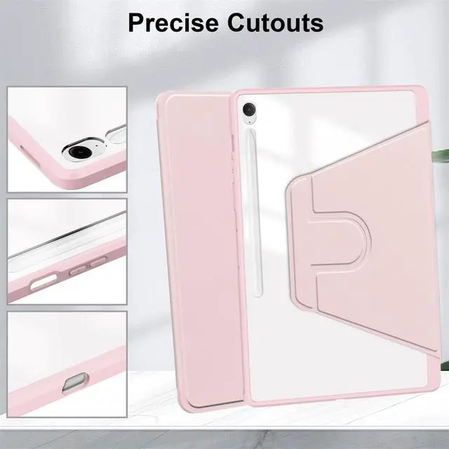 Alt view image 3 of 5 - 360° Rotating Clear Acrylic Case for Samsung Tab S10 FE+ 13.1" (SM-X620/X626B), Hard Transparent Back, Horizontal & Vertical Rotatable Stand, Pencil Holder, Pink