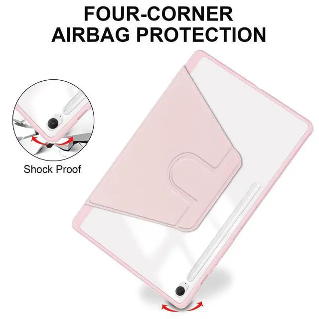 Alt view image 4 of 5 - 360° Rotating Clear Acrylic Case for Samsung Tab S10 FE+ 13.1" (SM-X620/X626B), Hard Transparent Back, Horizontal & Vertical Rotatable Stand, Pencil Holder, Pink