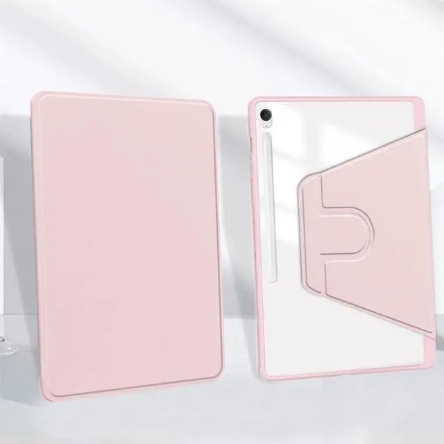 Alt view image 5 of 5 - 360° Rotating Clear Acrylic Case for Samsung Tab S10 FE+ 13.1" (SM-X620/X626B), Hard Transparent Back, Horizontal & Vertical Rotatable Stand, Pencil Holder, Pink