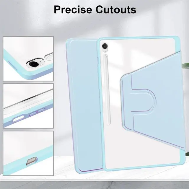 Alt view image 3 of 5 - 360° Rotating Clear Acrylic Case for Samsung Tab S10 FE+ 13.1" (SM-X620/X626B), Hard Transparent Back, Horizontal & Vertical Rotatable Stand, Pencil Holder, Sky Blue