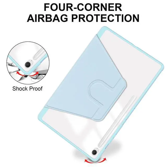 Alt view image 4 of 5 - 360° Rotating Clear Acrylic Case for Samsung Tab S10 FE+ 13.1" (SM-X620/X626B), Hard Transparent Back, Horizontal & Vertical Rotatable Stand, Pencil Holder, Sky Blue