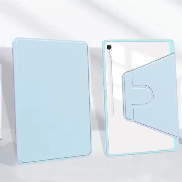 Alt view image 5 of 5 - 360° Rotating Clear Acrylic Case for Samsung Tab S10 FE+ 13.1" (SM-X620/X626B), Hard Transparent Back, Horizontal & Vertical Rotatable Stand, Pencil Holder, Sky Blue