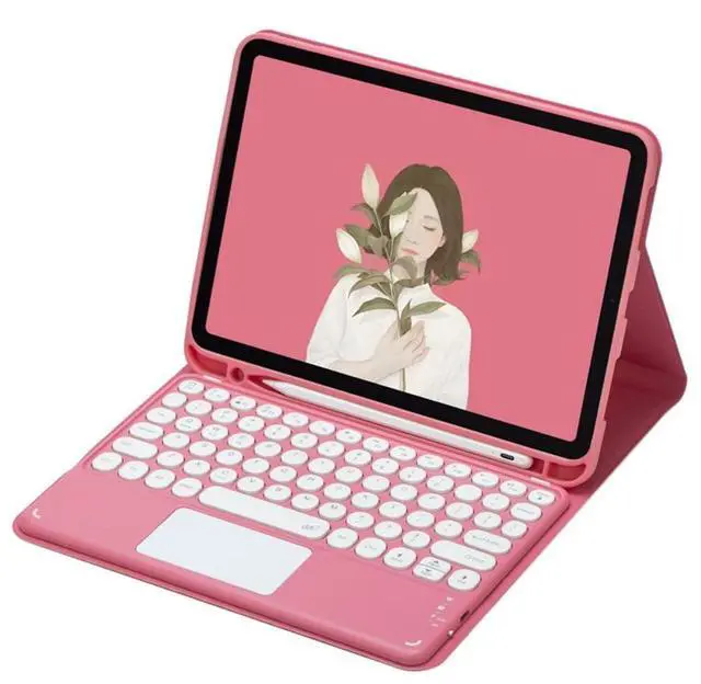 Main image of Trackpad Keyboard Case with Pen Holder for iPad 9.7" 5th/6th Gen 2017/2018, iPad Pro 9.7, iPad Air 2/Air (Rose red )