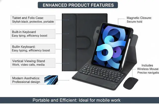 Alt view image 5 of 7 - 360° Rotatable Keyboard Case with Trackpad & Pencil Slot, Detachable Rechargeable English Keyboard, Horizontal & Vertical Stand for iPad Air 4/5 10.9" (Black)