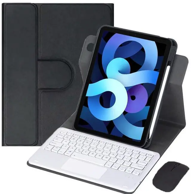 Main image of 360° Rotatable Keyboard Case with Trackpad & Pencil Slot, Detachable Rechargeable English Keyboard, Horizontal & Vertical Stand for iPad Air 4/5 10.9" (Black White)