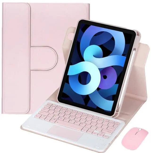 Main image of 360° Rotatable Keyboard Case with Trackpad & Pencil Slot, Detachable Rechargeable English Keyboard, Horizontal & Vertical Stand for iPad Air 4/5 10.9" (Pink)