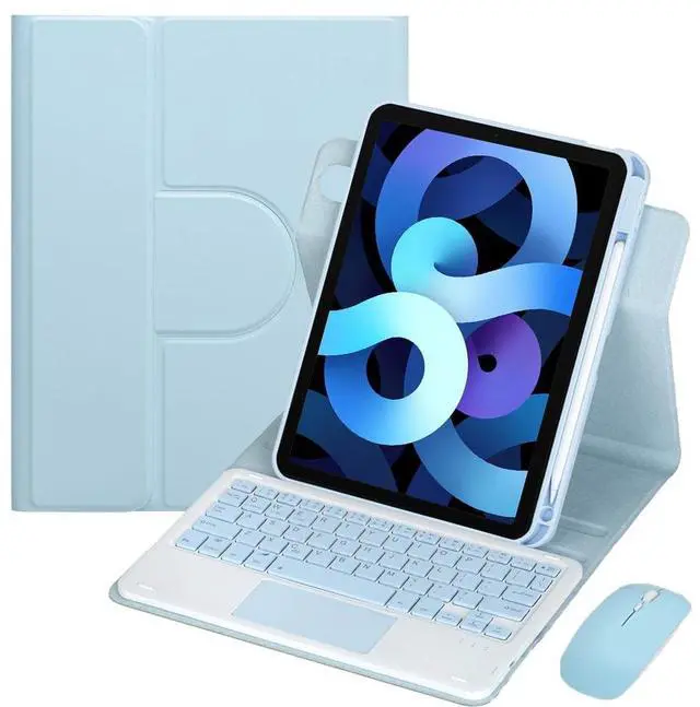 Main image of 360° Rotatable Keyboard Case with Trackpad & Pencil Slot, Detachable Rechargeable English Keyboard, Horizontal & Vertical Stand for iPad Air 4/5 10.9"(Sky Blue)