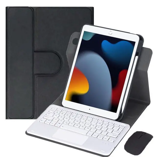 Main image of Detachable Rechargeable English Keyboard Folio with Trackpad & Pencil Slot, 360° Rotatable Cover Supports Horizontal & Vertical Viewing Compatible with iPad 9.7 Inch 5th & 6th Generation(Black White)
