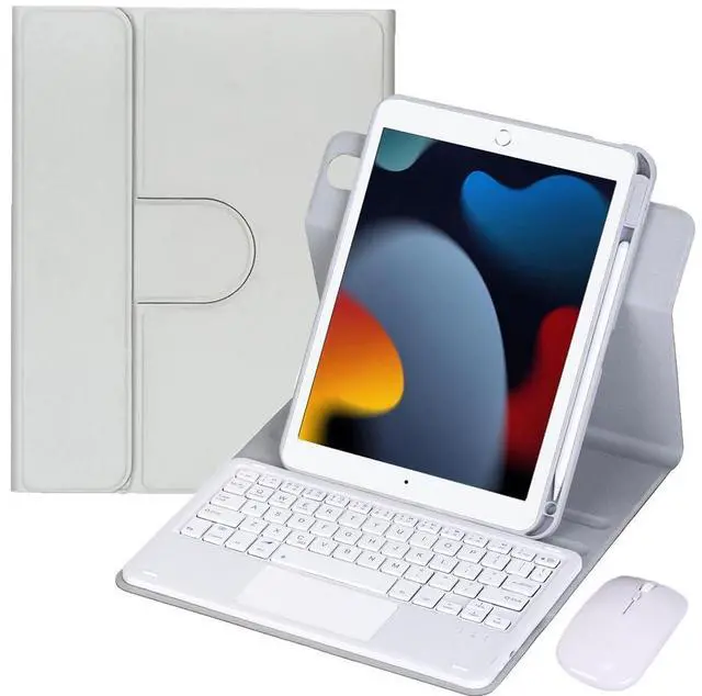 Main image of Detachable Rechargeable English Keyboard Folio with Trackpad & Pencil Slot, 360° Rotatable Cover Supports Horizontal & Vertical Viewing Compatible with iPad 9.7 Inch 5th & 6th Generation (Gray)