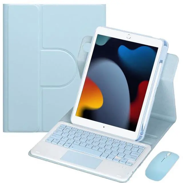 Main image of Detachable Rechargeable English Keyboard Folio with Trackpad & Pencil Slot, 360° Rotatable Cover Supports Horizontal & Vertical Viewing Compatible with iPad 9.7 Inch 5th & 6th Generation (Sky Blue)