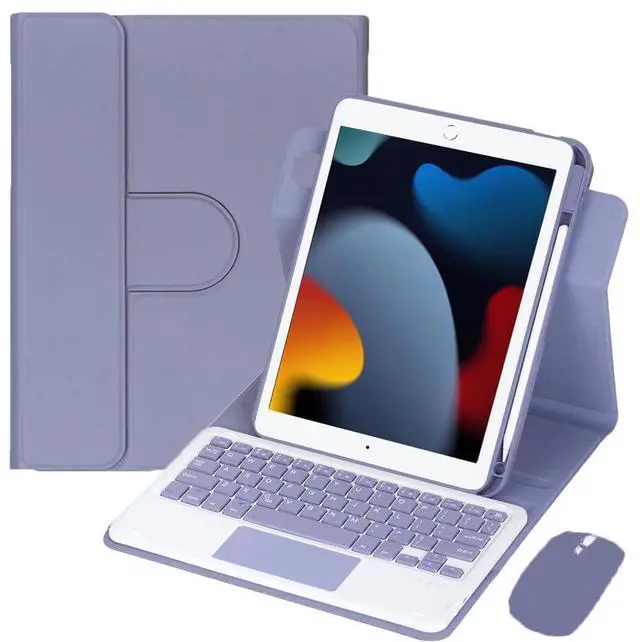 Main image of Detachable Rechargeable English Keyboard Folio with Trackpad & Pencil Slot, 360° Rotatable Cover Supports Horizontal & Vertical Viewing Compatible with iPad 9.7 Inch 5th & 6th Generati (Lavender Gray)