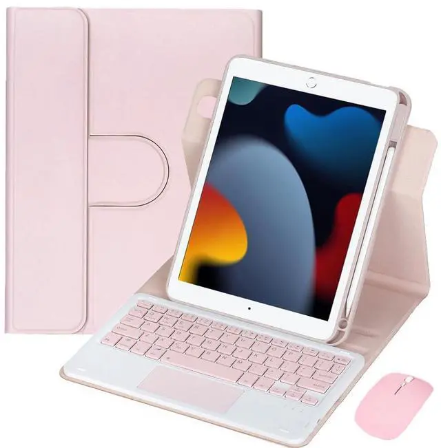 Main image of Detachable Rechargeable English Keyboard Folio with Trackpad & Pencil Slot, 360° Rotatable Cover Supports Horizontal & Vertical Viewing Compatible with iPad 9.7 Inch 5th & 6th Generation (Pink)