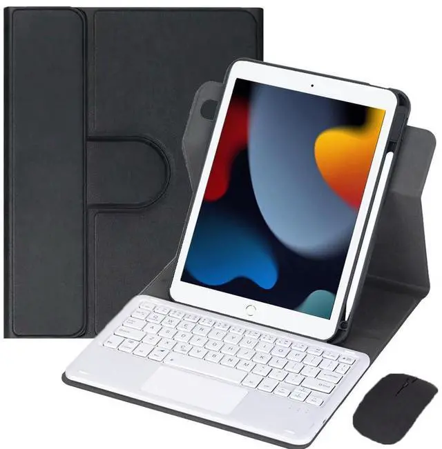 Main image of 360 Rotating Keyboard Folio for iPad Air 3 2019 & iPad Pro 10.5", Detachable Rechargeable English Keyboard with Trackpad, Pencil Holder, Portrait Landscape Stand (Black White)