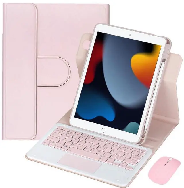 Main image of 360 Rotating Keyboard Folio for iPad Air 3 2019 & iPad Pro 10.5", Detachable Rechargeable English Keyboard with Trackpad, Pencil Holder, Portrait Landscape Stand (Pink)