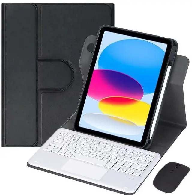 Main image of 10.9 Inch iPad 10 Gen 2022 360 Rotating Keyboard Case with Trackpad, Detachable English Rechargeable Keypad Protective Cover with Stylus Holder(Black White)
