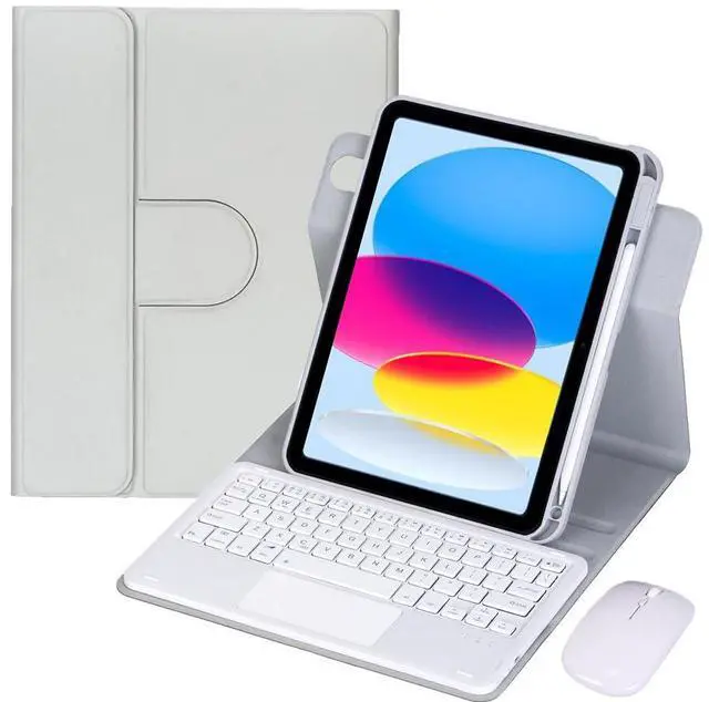 Main image of 10.9 Inch iPad 10 Gen 2022 360 Rotating Keyboard Case with Trackpad, Detachable English Rechargeable Keypad Protective Cover with Stylus Holder (Gray)