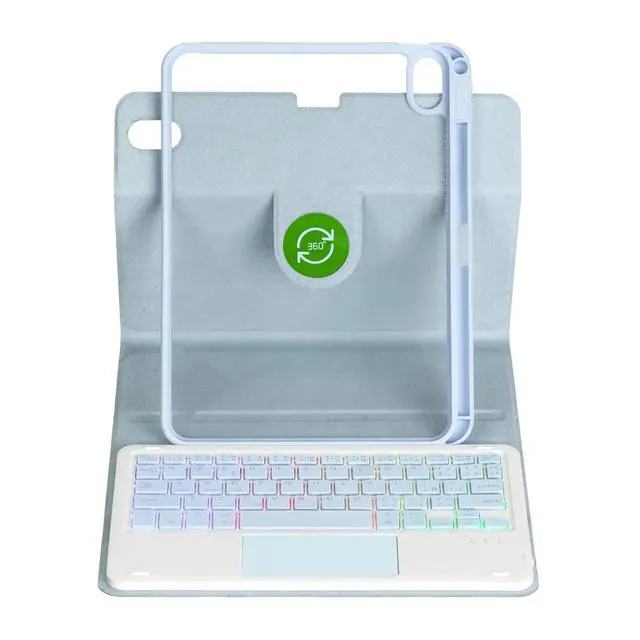 Alt view image 5 of 7 - Rainbow Backlit Trackpad Keyboard Protective Cover, 360 Rotating Detachable Rechargeable Case with Stylus Holder for iPad A16 2025 / iPad 11 Gen (Sky Blue)