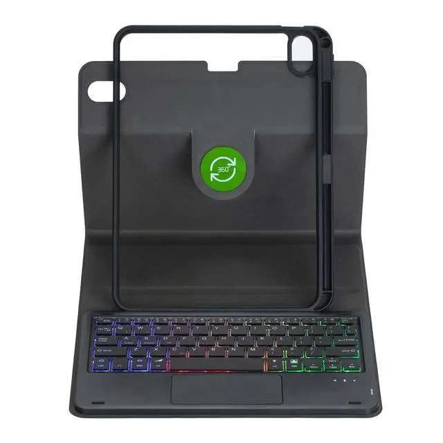 Alt view image 5 of 7 - Rainbow Backlit Trackpad Keyboard Protective Cover, 360 Rotating Detachable Rechargeable Case with Stylus Holder for iPad A16 2025 / iPad 11 Gen (Black)