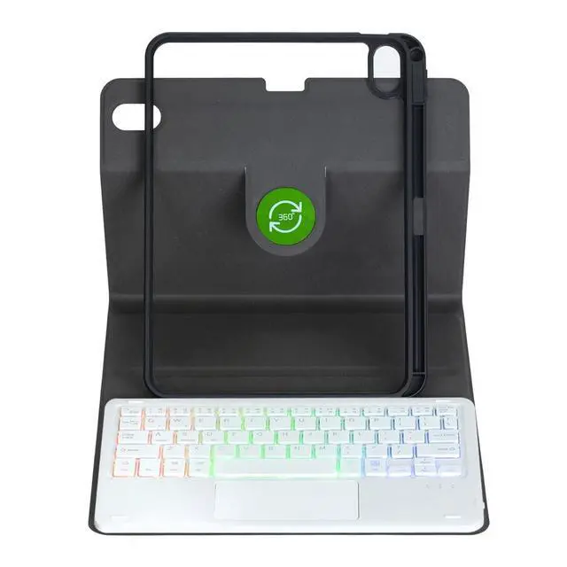 Alt view image 5 of 7 - Rainbow Backlit Trackpad Keyboard Protective Cover, 360 Rotating Detachable Rechargeable Case with Stylus Holder for iPad A16 2025 / iPad 11 Gen (Black White)