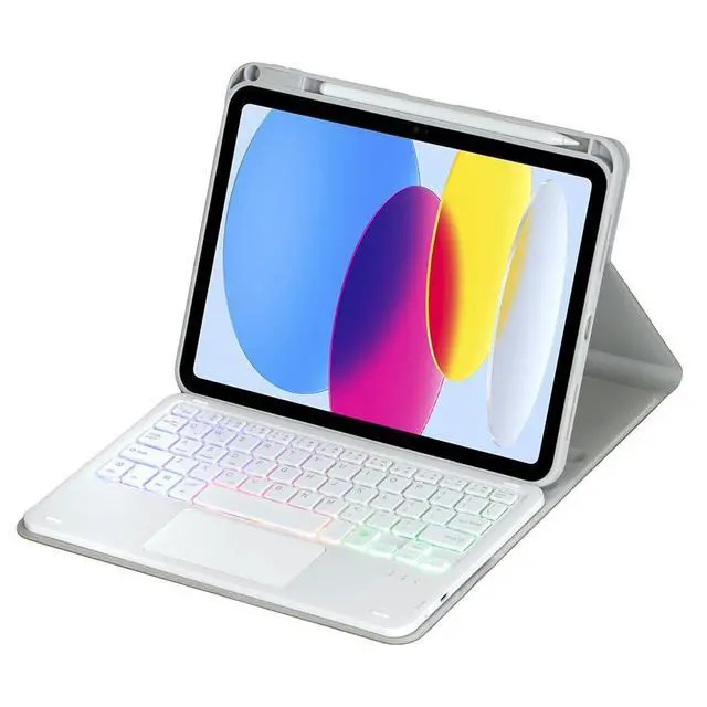 Alt view image 2 of 7 - Rainbow Backlit Trackpad Keyboard Protective Cover, 360 Rotating Detachable Rechargeable Case with Stylus Holder for iPad A16 2025 / iPad 11 Gen (Gray)