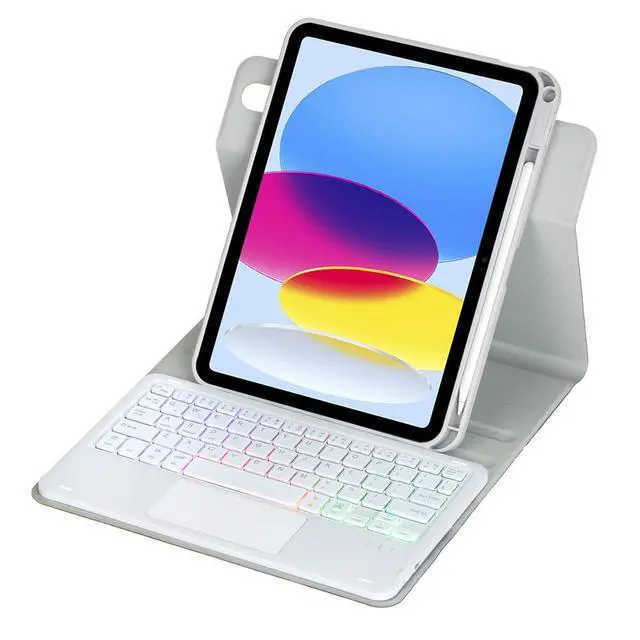 Alt view image 3 of 7 - Rainbow Backlit Trackpad Keyboard Protective Cover, 360 Rotating Detachable Rechargeable Case with Stylus Holder for iPad A16 2025 / iPad 11 Gen (Gray)