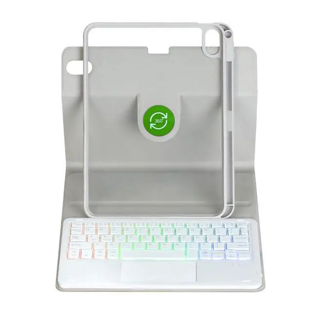 Alt view image 5 of 7 - Rainbow Backlit Trackpad Keyboard Protective Cover, 360 Rotating Detachable Rechargeable Case with Stylus Holder for iPad A16 2025 / iPad 11 Gen (Gray)