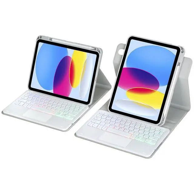 Alt view image 4 of 7 - Rainbow Backlit Trackpad Keyboard Protective Cover, 360 Rotating Detachable Rechargeable Case with Stylus Holder for iPad A16 2025 / iPad 11 Gen (Gray)