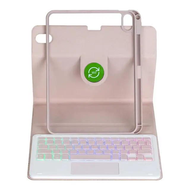 Alt view image 5 of 7 - Rainbow Backlit Trackpad Keyboard Protective Cover, 360 Rotating Detachable Rechargeable Case with Stylus Holder for iPad A16 2025 / iPad 11 Gen (Pink)