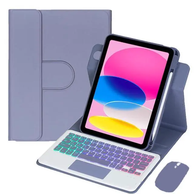 Main image of Rainbow Backlit Trackpad Keyboard Protective Cover, 360 Rotating Detachable Rechargeable Case with Stylus Holder for iPad A16 2025 / iPad 11 Gen (Lavender Gray)