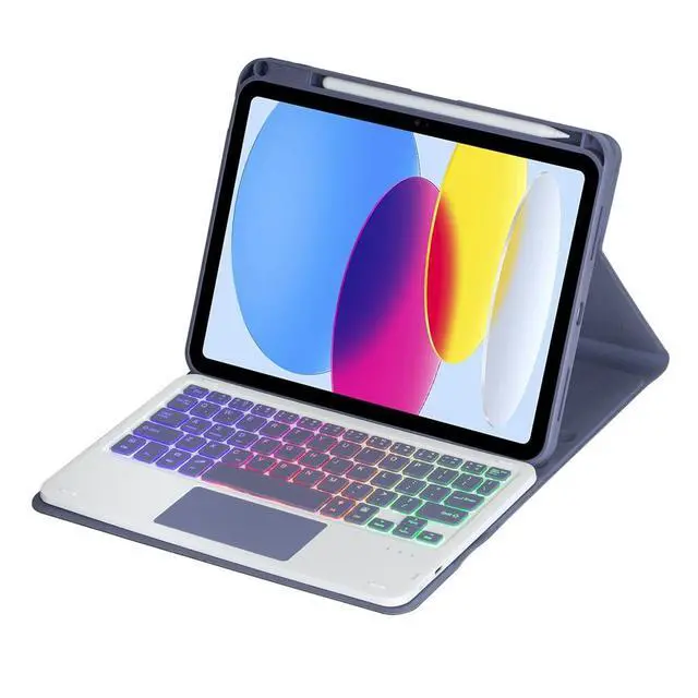 Alt view image 2 of 7 - Rainbow Backlit Trackpad Keyboard Protective Cover, 360 Rotating Detachable Rechargeable Case with Stylus Holder for iPad A16 2025 / iPad 11 Gen (Lavender Gray)