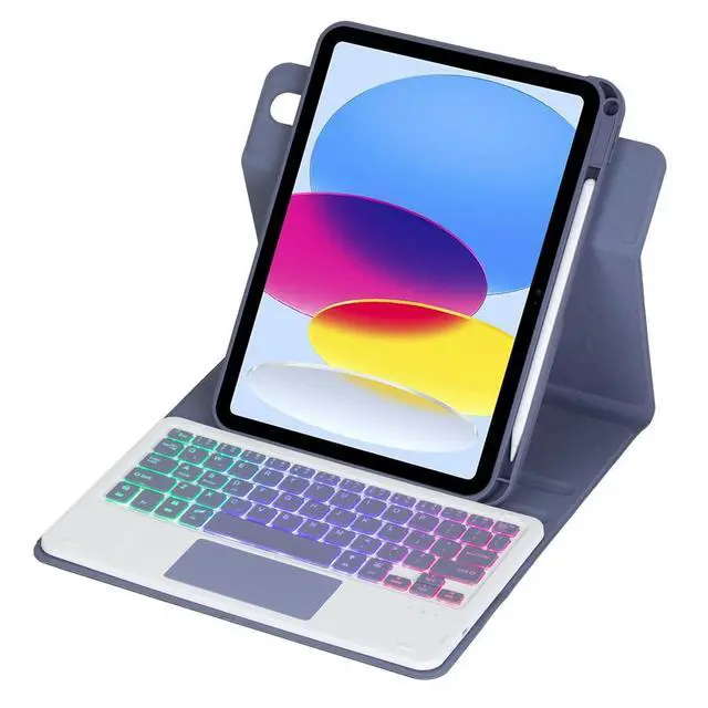 Alt view image 3 of 7 - Rainbow Backlit Trackpad Keyboard Protective Cover, 360 Rotating Detachable Rechargeable Case with Stylus Holder for iPad A16 2025 / iPad 11 Gen (Lavender Gray)