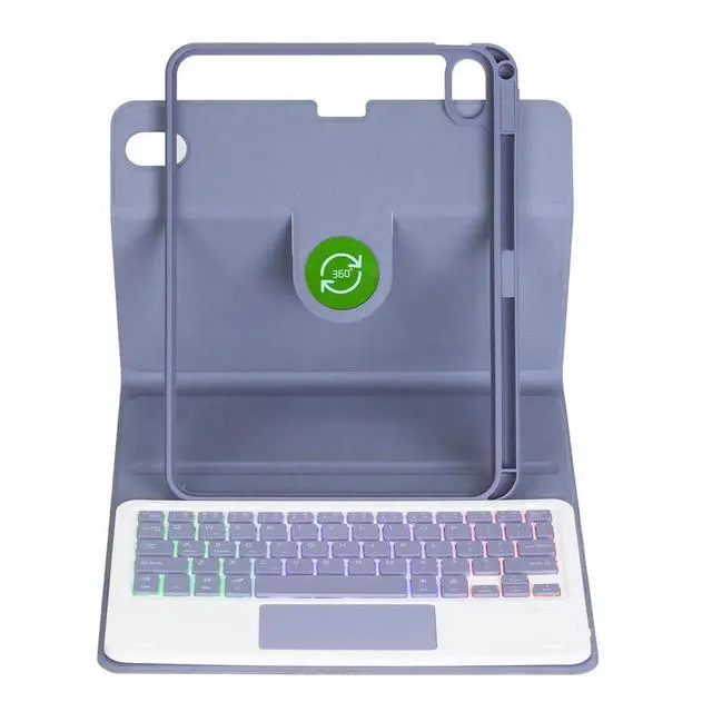 Alt view image 5 of 7 - Rainbow Backlit Trackpad Keyboard Protective Cover, 360 Rotating Detachable Rechargeable Case with Stylus Holder for iPad A16 2025 / iPad 11 Gen (Lavender Gray)