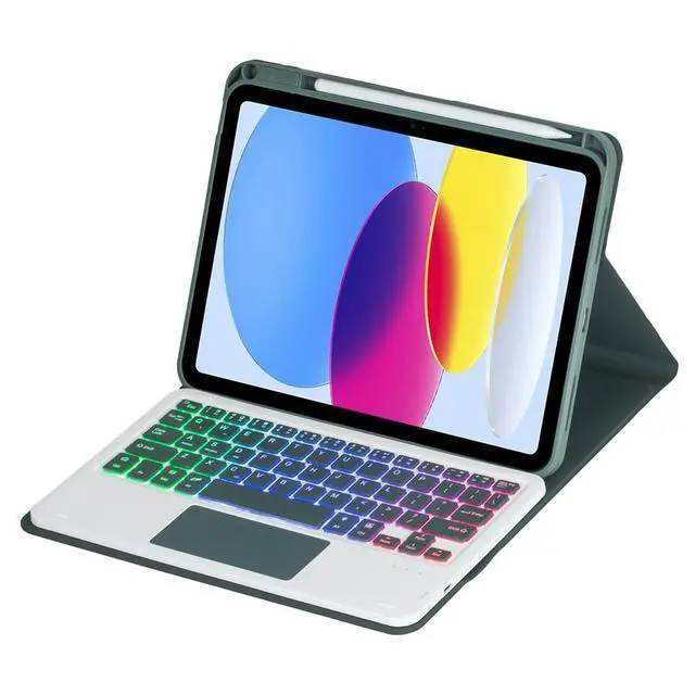 Alt view image 2 of 7 - Rainbow Backlit Trackpad Keyboard Protective Cover, 360 Rotating Detachable Rechargeable Case with Stylus Holder for iPad A16 2025 / iPad 11 GenGreem)