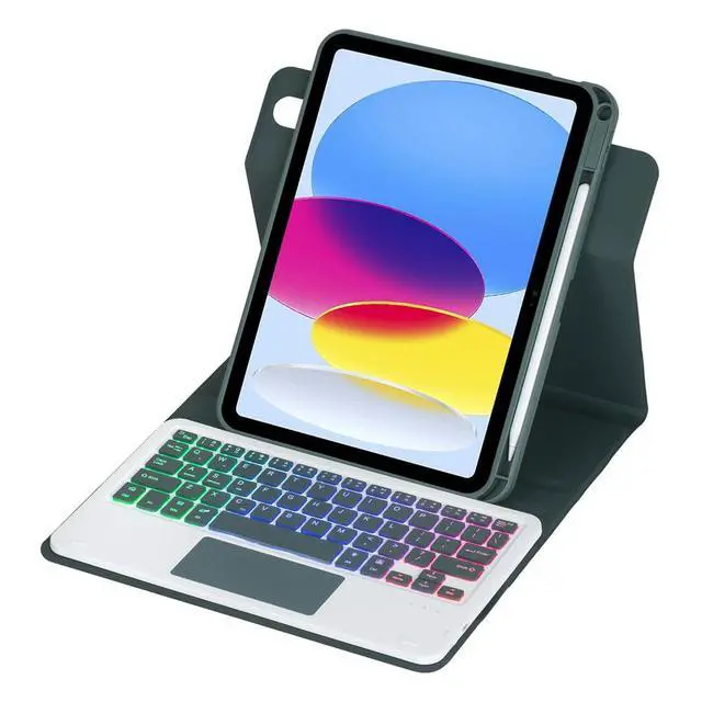 Alt view image 3 of 7 - Rainbow Backlit Trackpad Keyboard Protective Cover, 360 Rotating Detachable Rechargeable Case with Stylus Holder for iPad A16 2025 / iPad 11 GenGreem)