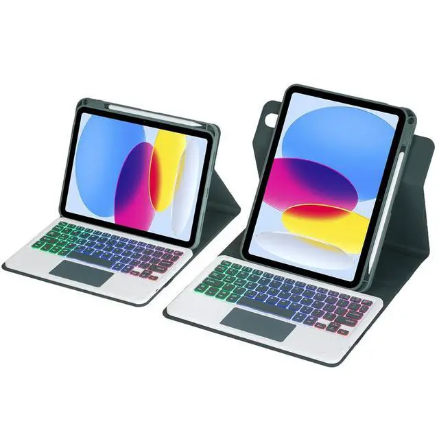 Alt view image 4 of 7 - Rainbow Backlit Trackpad Keyboard Protective Cover, 360 Rotating Detachable Rechargeable Case with Stylus Holder for iPad A16 2025 / iPad 11 GenGreem)