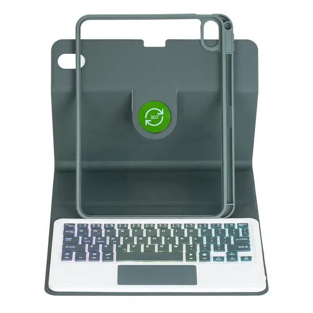 Alt view image 5 of 7 - Rainbow Backlit Trackpad Keyboard Protective Cover, 360 Rotating Detachable Rechargeable Case with Stylus Holder for iPad A16 2025 / iPad 11 GenGreem)
