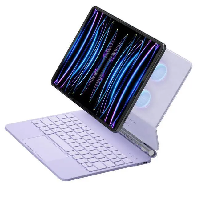 Alt view image 5 of 7 - Magic Backlit Trackpad Keyboard Magnetic Case for iPad A16 2025 / iPad 11 Gen 11" A3355/A3356/A3354, Rechargeable US English Keypad(Purple)