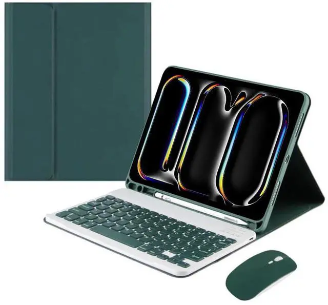 Main image of Detachable Bluetooth Keyboard and Mouse Combo with Pencil Slot Stand Compatible with iPad Pro 11" M5 2025 (A3358/A3359/A3357), English Layout (Green)