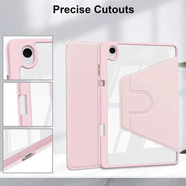 Alt view image 3 of 5 - Acrylic 360° Rotating Clear Tablet Case with Pencil Holder Compatible with Samsung Galaxy Tab S11 SM-X730/SM-X736B 11 inch(Pink)